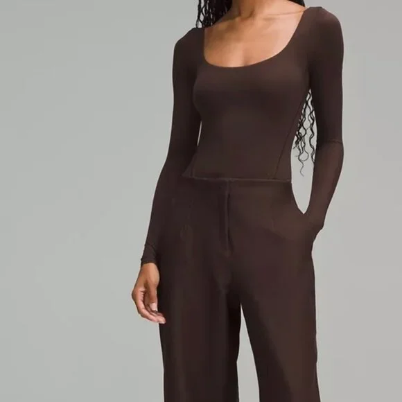 Lululemon Nulu Square Neck Long Sleeve Bodysuit Brown - Sz Large - Picture 2 of 15